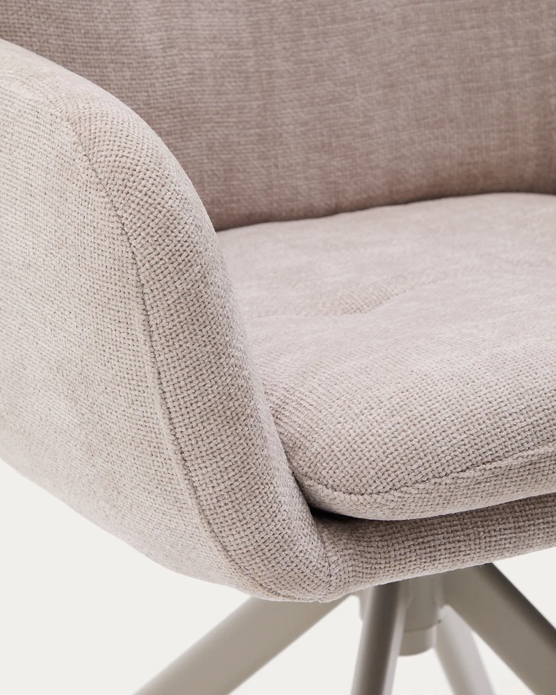 Lexa swivel chair in beige chenille and steel legs in a beige finish