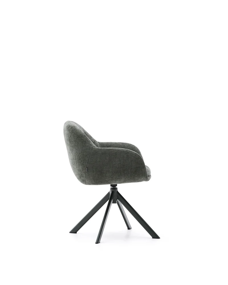 Dorina swivel chair in green chenille and steel legs in a green finish