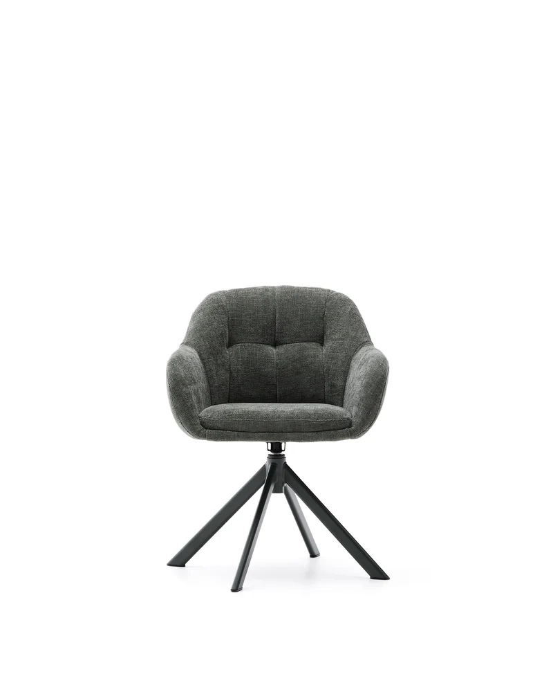 Dorina swivel chair in green chenille and steel legs in a green finish