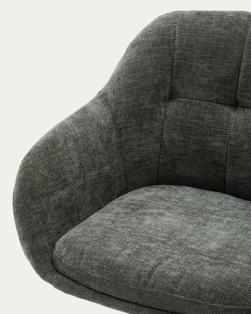 Dorina swivel chair in green chenille and steel legs in a green finish