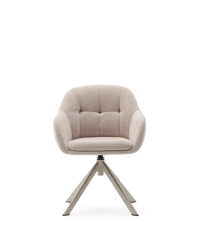 Dorina swivel chair in beige chenille and steel legs in a beige finish