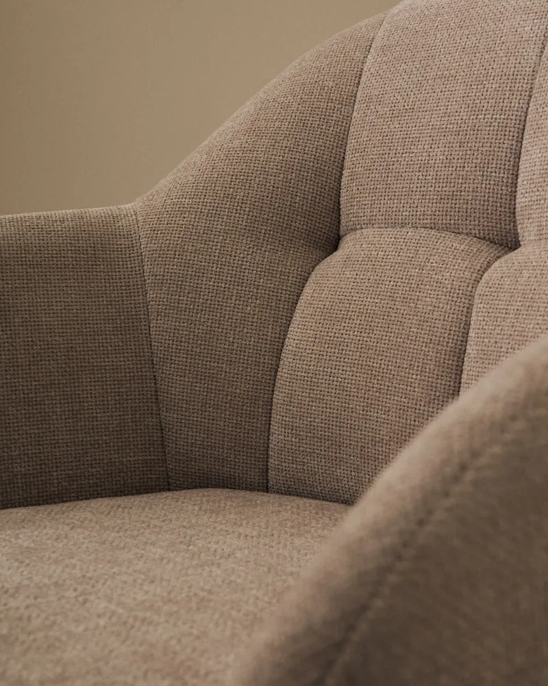 Dorina swivel chair in beige chenille and steel legs in a beige finish