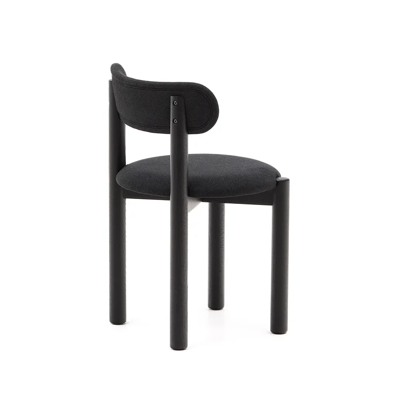 Nebai chair in black chenille with a solid oak wood structure and black finish FSC MIX Credit