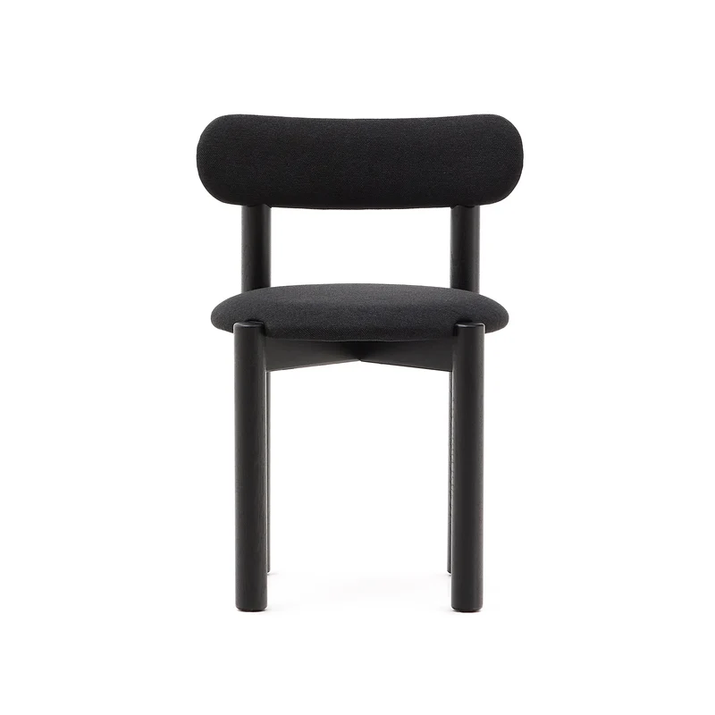 Nebai chair in black chenille with a solid oak wood structure and black finish FSC MIX Credit