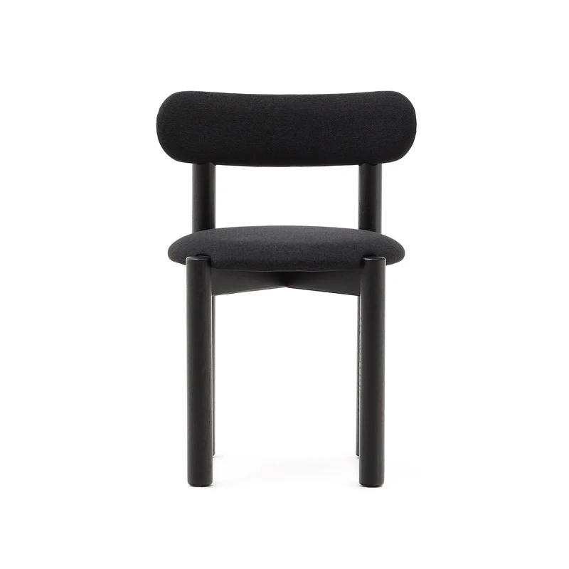 Nebai chair in black chenille with a solid oak wood structure and black finish FSC MIX Credit
