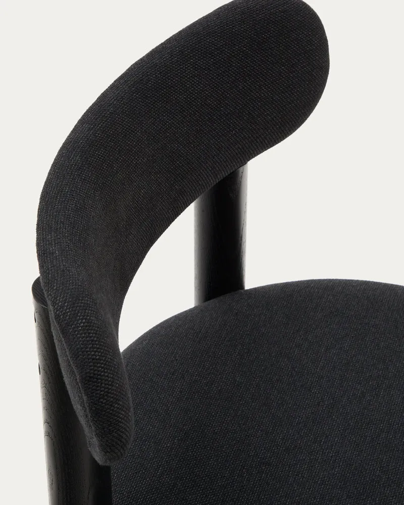 Nebai chair in black chenille with a solid oak wood structure and black finish FSC MIX Credit
