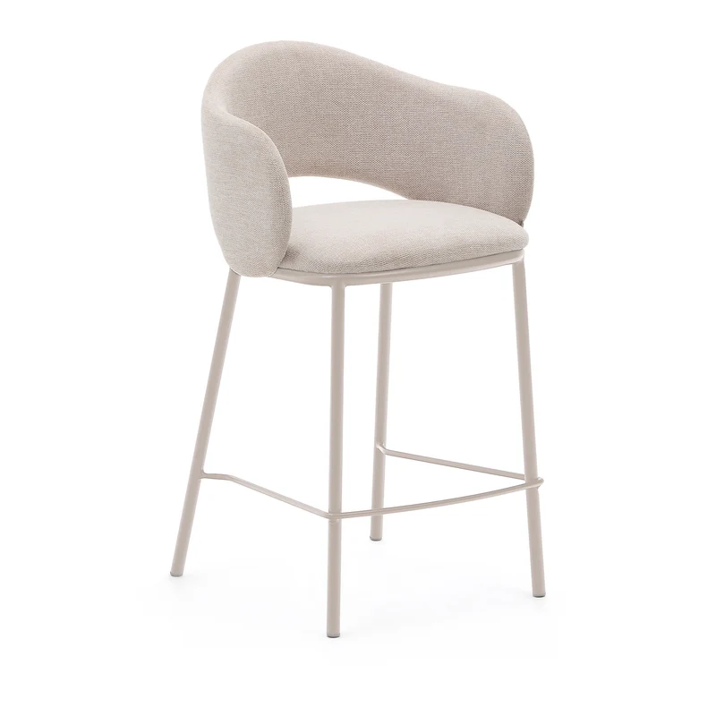 Maina stool in beige chenille and steel legs in a beige finish, FSC Mix Credit, 65 cm