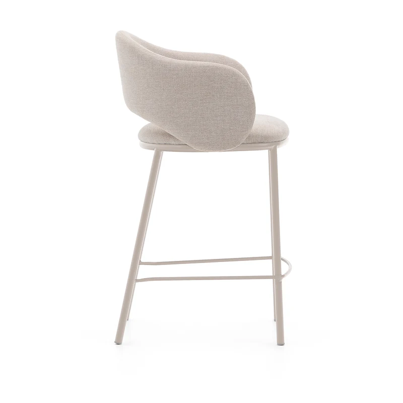 Maina stool in beige chenille and steel legs in a beige finish, FSC Mix Credit, 65 cm
