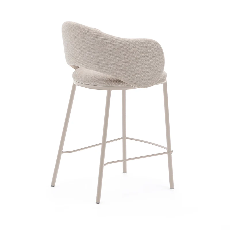 Maina stool in beige chenille and steel legs in a beige finish, FSC Mix Credit, 65 cm
