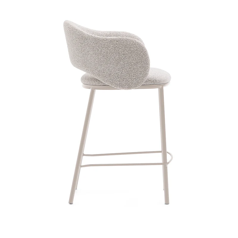 Maina stool in thick beige chenille and steel legs in a beige finish, FSC Mix Credit, 65 cm