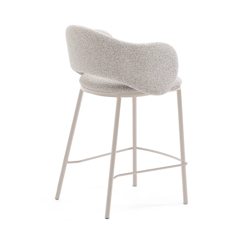 Maina stool in thick beige chenille and steel legs in a beige finish, FSC Mix Credit, 65 cm