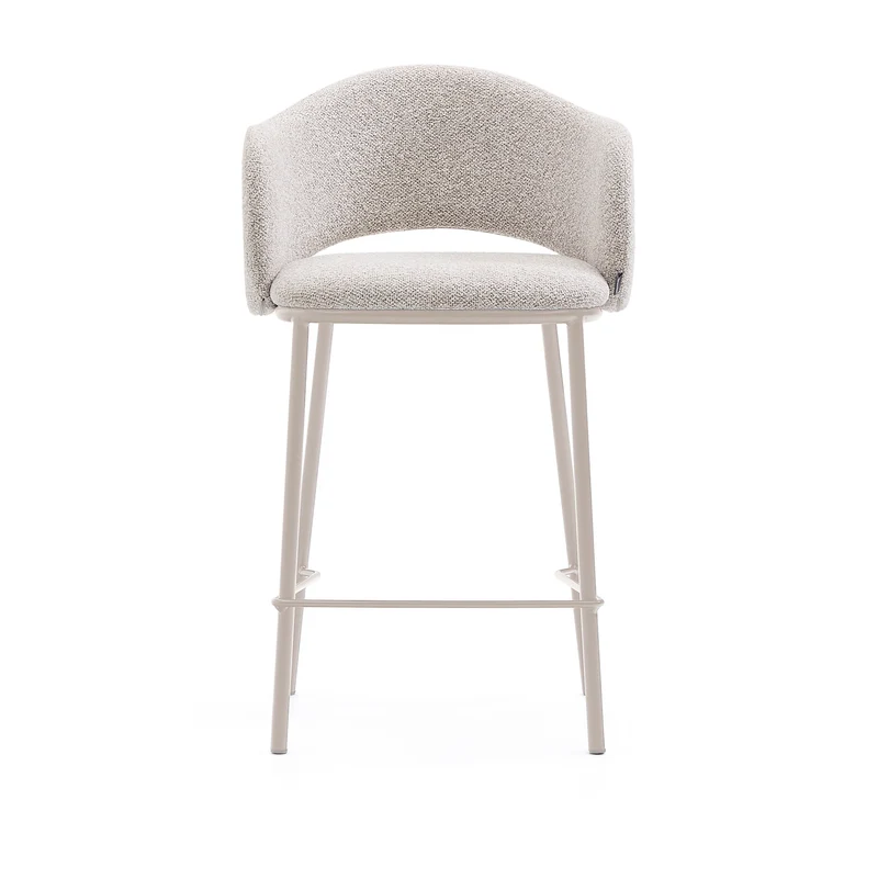 Maina stool in thick beige chenille and steel legs in a beige finish, FSC Mix Credit, 65 cm