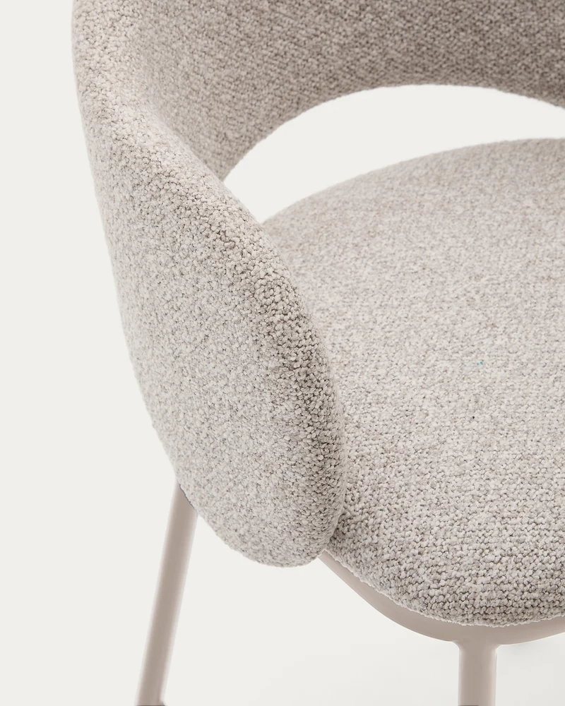 Maina stool in thick beige chenille and steel legs in a beige finish, FSC Mix Credit, 65 cm