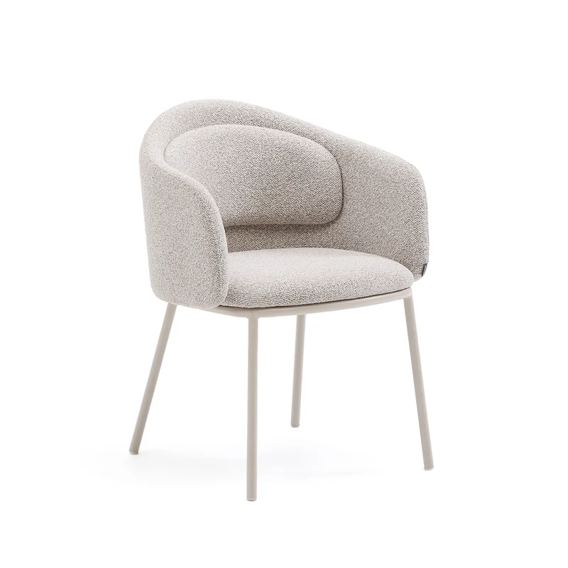 Idaira chair in thick beige chenille and steel legs in a beige finish, FSC Mix Credit