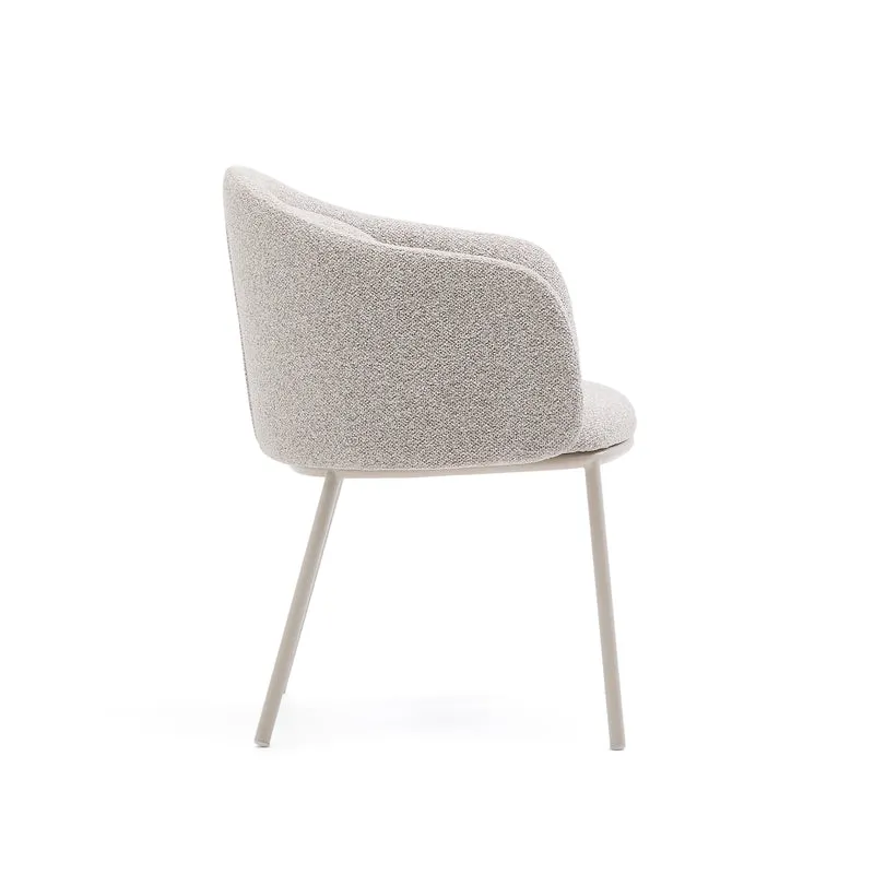Idaira chair in thick beige chenille and steel legs in a beige finish, FSC Mix Credit