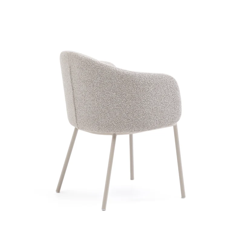 Idaira chair in thick beige chenille and steel legs in a beige finish, FSC Mix Credit