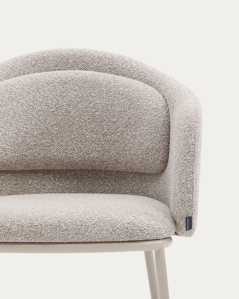 Idaira chair in thick beige chenille and steel legs in a beige finish, FSC Mix Credit