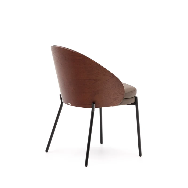 Eamy chair in brown faux leather & walnut