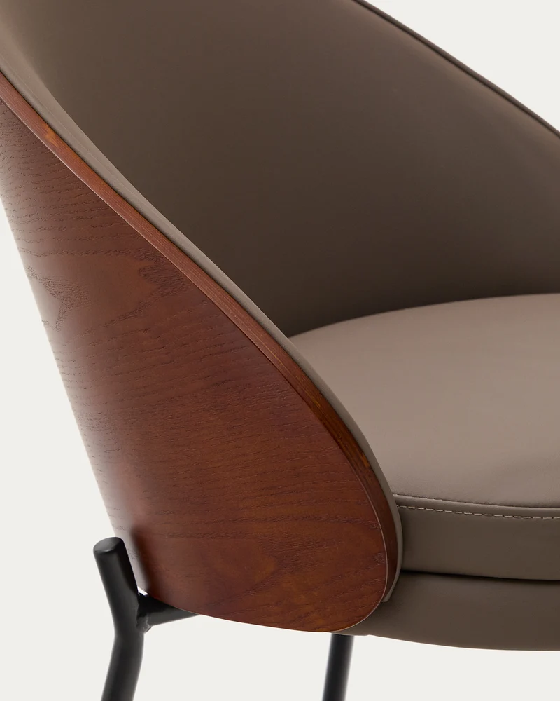 Eamy chair in brown faux leather & walnut