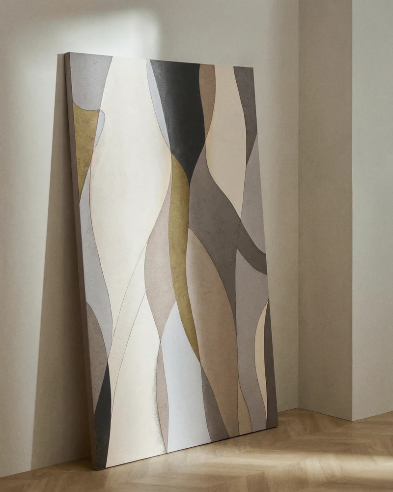 Marvilo grey and mustard abstract canvas 120 x 200cm