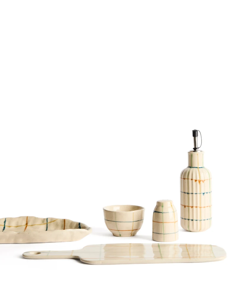 Belor ceramic oil cruet with multicoloured lines