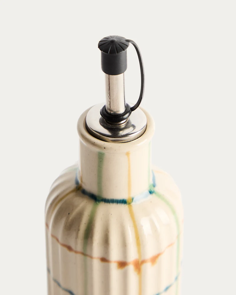 Belor ceramic oil cruet with multicoloured lines