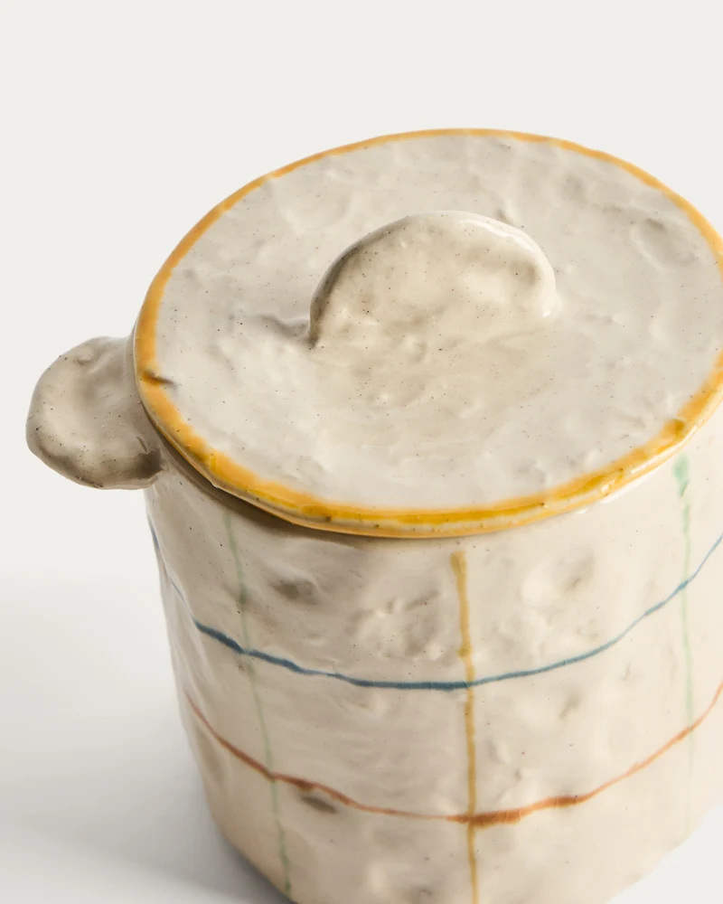 Belor ceramic pot with multicoloured lines 13.5cm