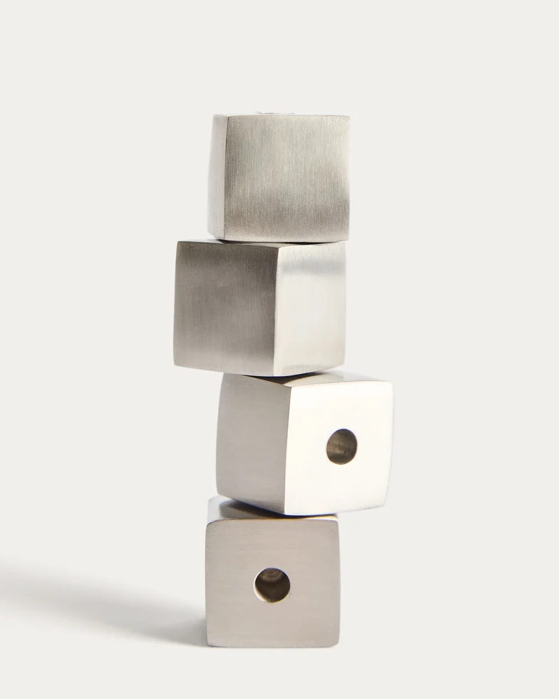 Acadia set of 4 stainless steel candle holders with matte silver finish