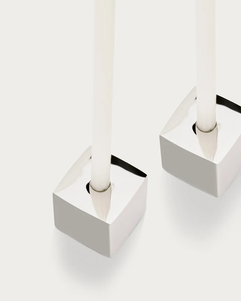 Acadia set of 4 stainless steel candle holders with a shiny silver finish