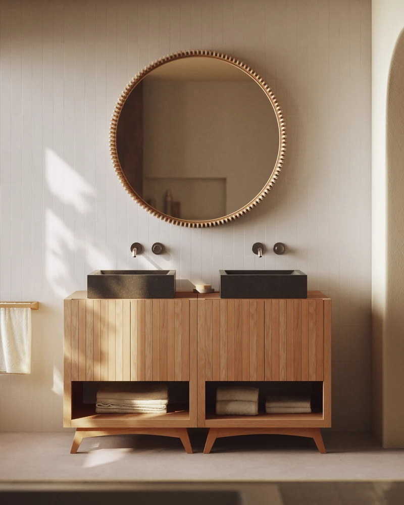 Polke Teak Wood Mirror Ø 100 cm
