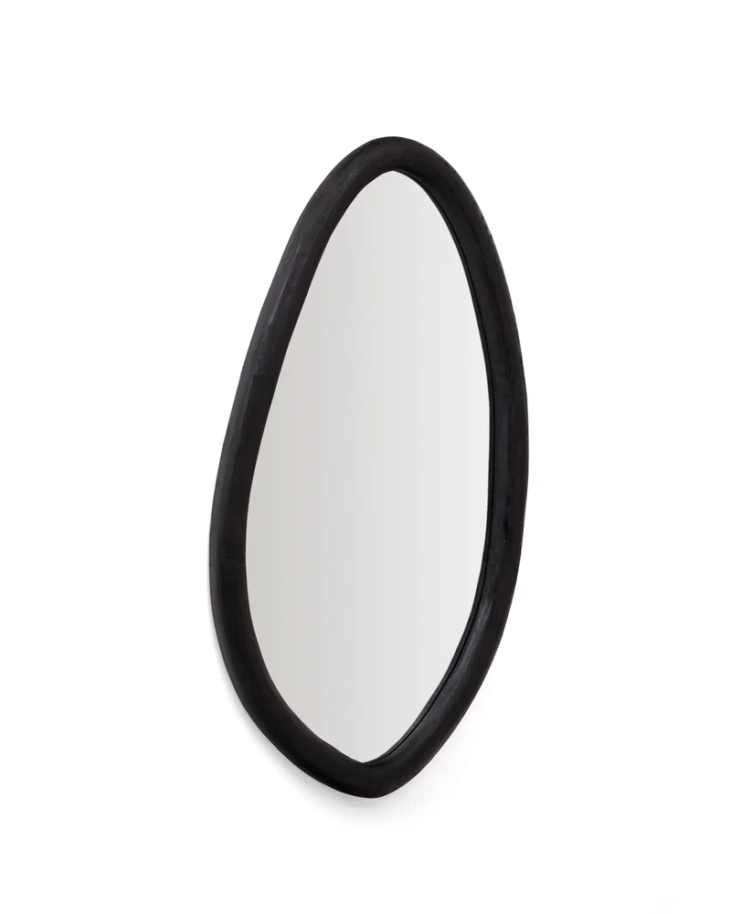 Magrit mirror in solid mungur wood with a black finish Ø 60 x 110 cm