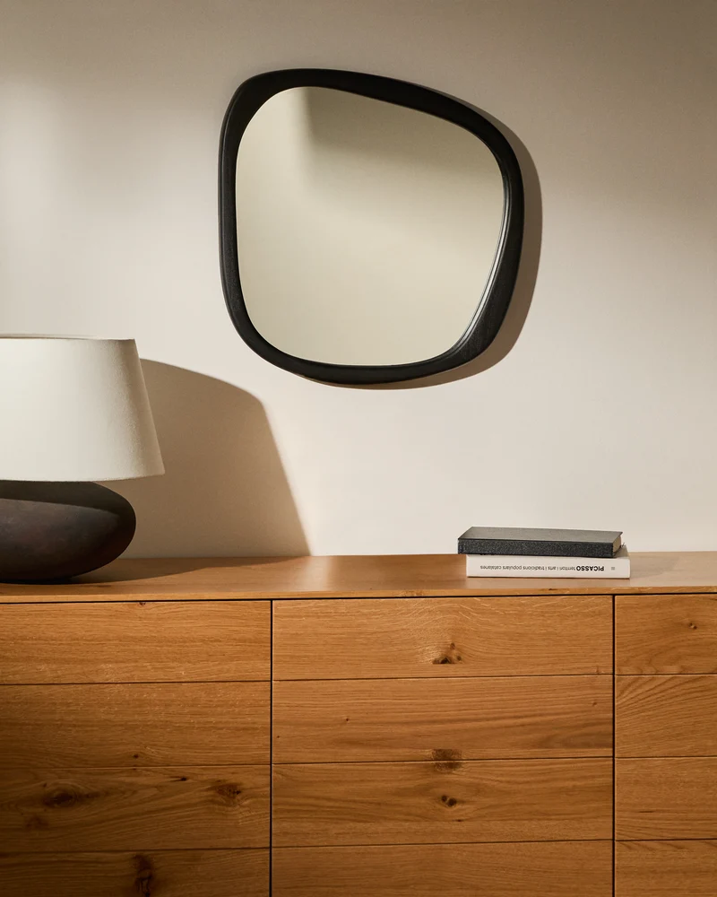 Alura black teak wood mirror 45,5 x 47 cm FSC 100%