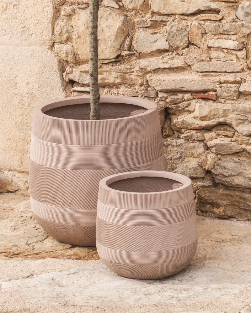Tival set of 2 beige cement-effect planters Ø 50cm/Ø 34cm