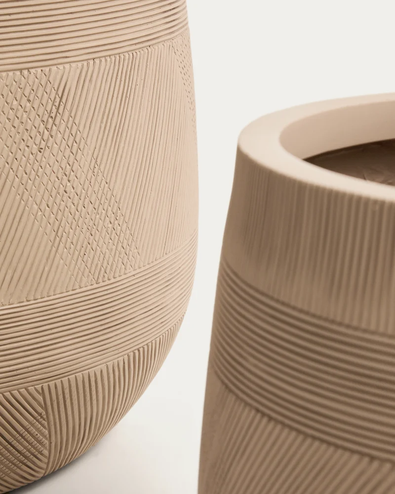Tival set of 2 beige cement-effect planters Ø 50cm/Ø 34cm