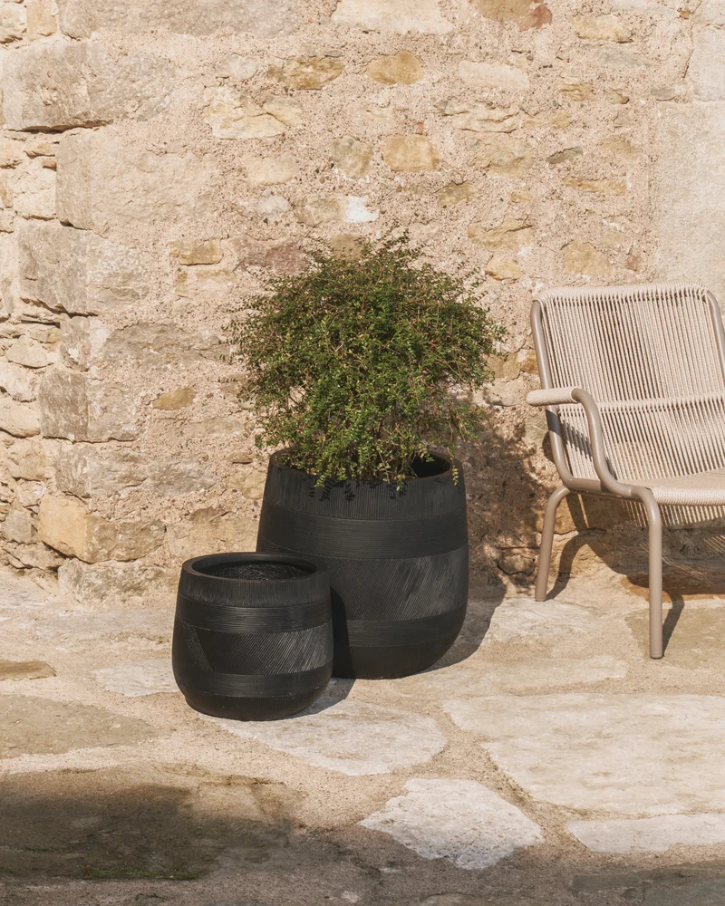 Tival set of 2 black cement-effect planters Ø 50cm/Ø 34cm