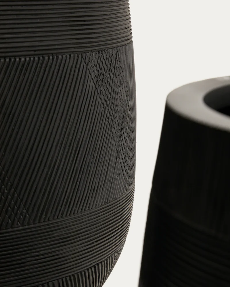 Tival set of 2 black cement-effect planters Ø 50cm/Ø 34cm