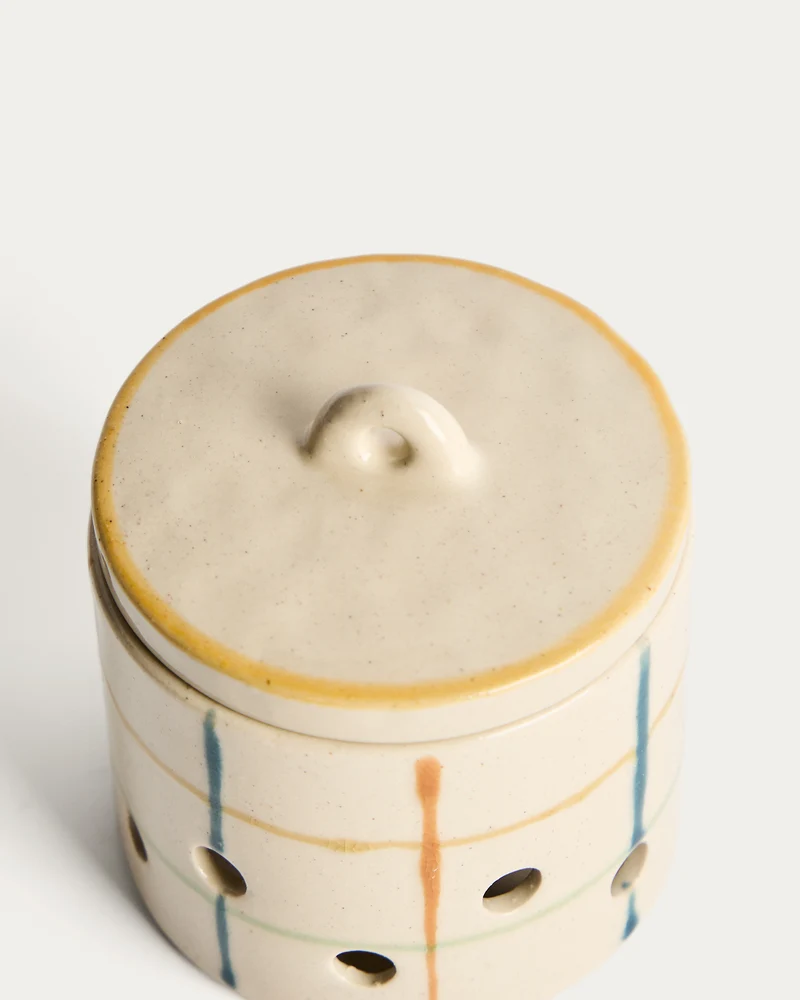 Belor ceramic garlic pot with multicoloured lines 9.8 cm