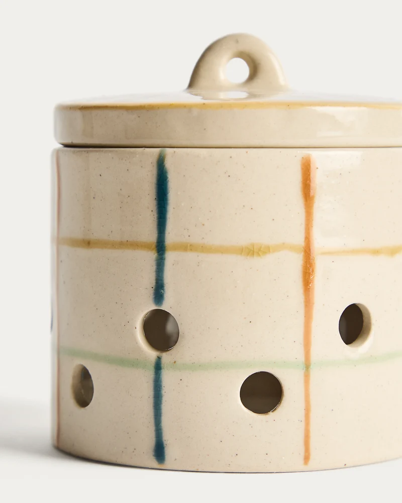 Belor ceramic garlic pot with multicoloured lines 9.8 cm