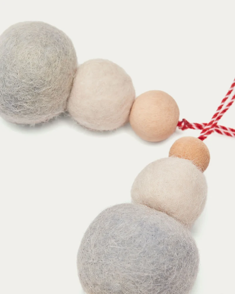 Dempsey set of 2 hanging bauble strings made from grey felt