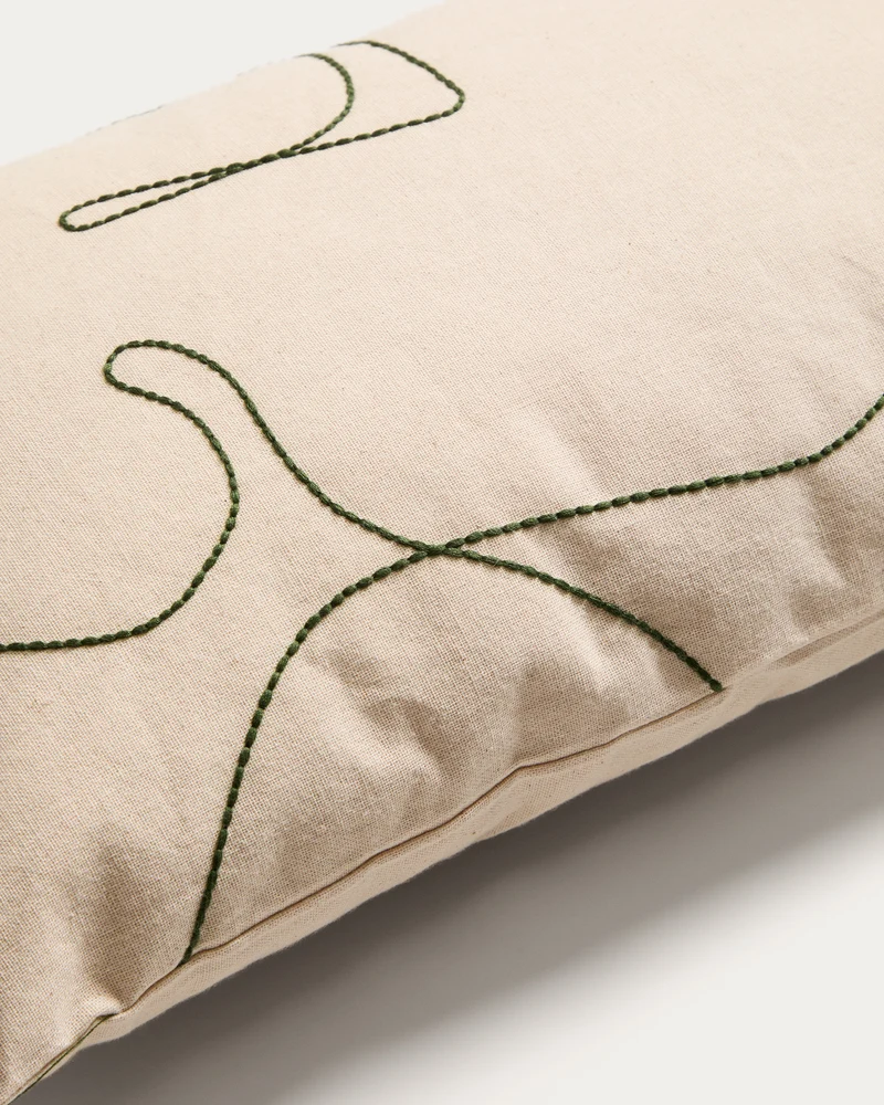 Dibel ecru cushion cover with green detail 30 x 50cm
