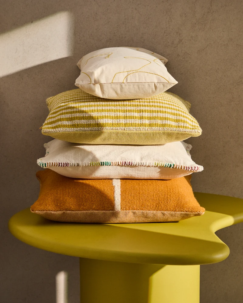 Dibel ecru cushion cover with yellow detail 30 x 50cm