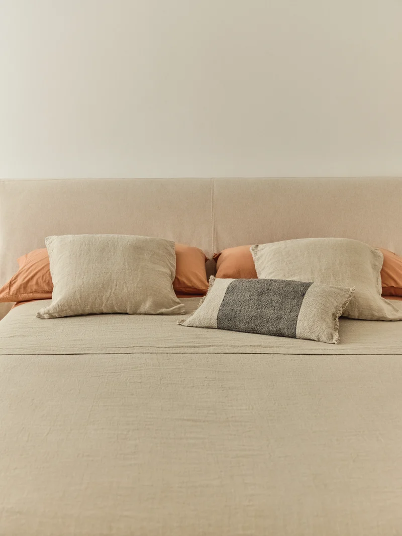 Tandi beige 100% linen bedspread for 150/160cm bed
