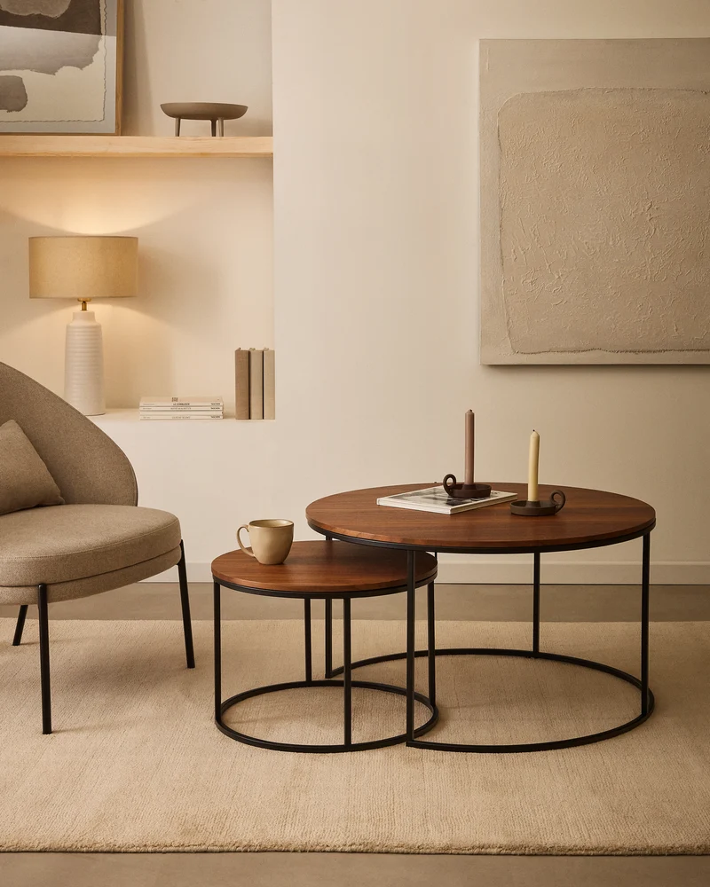 Yoana Nesting Side Tables - Walnut & Black