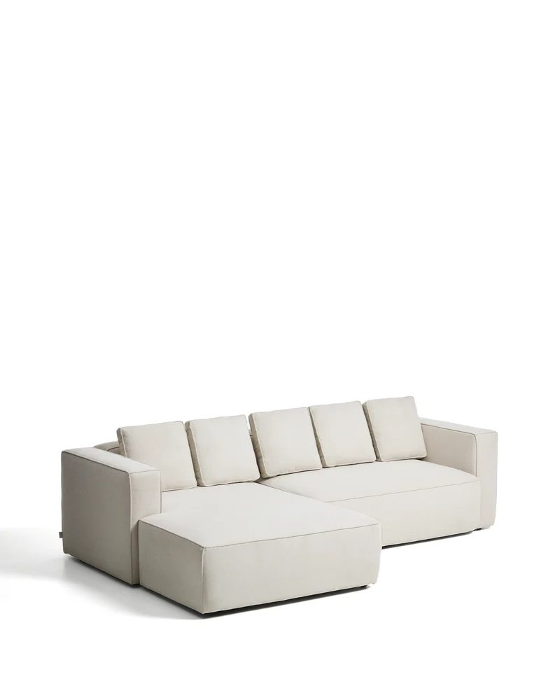 Marela beige chenille 3-seater sofa bed with left chaise longue