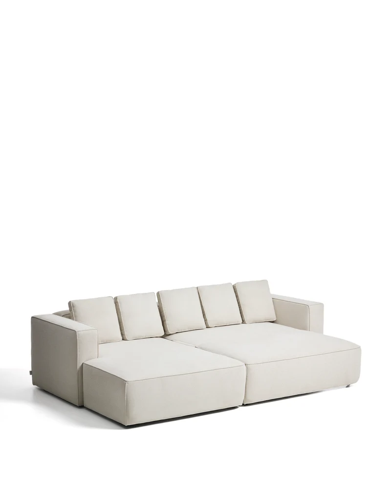 Marela beige chenille 3-seater sofa bed with left chaise longue