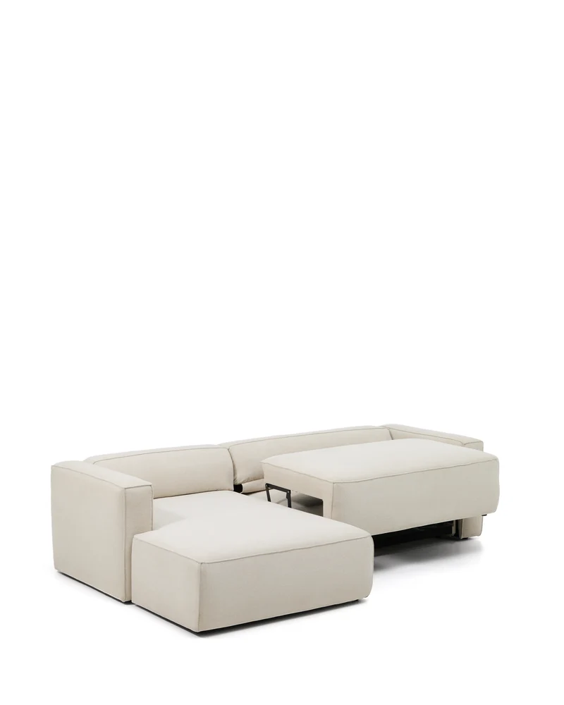 Marela beige chenille 3-seater sofa bed with left chaise longue