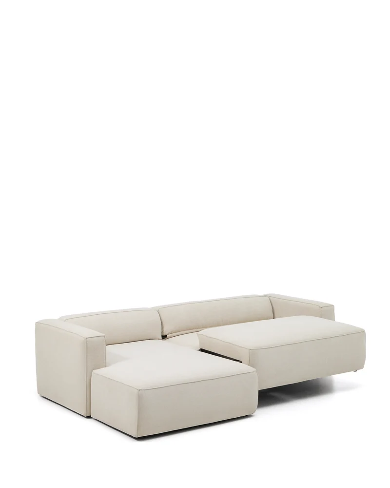 Marela beige chenille 3-seater sofa bed with left chaise longue