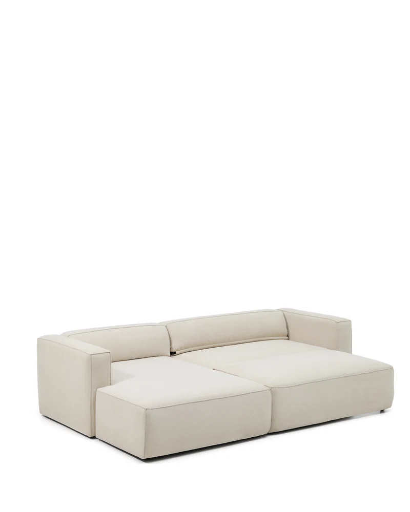 Marela beige chenille 3-seater sofa bed with left chaise longue