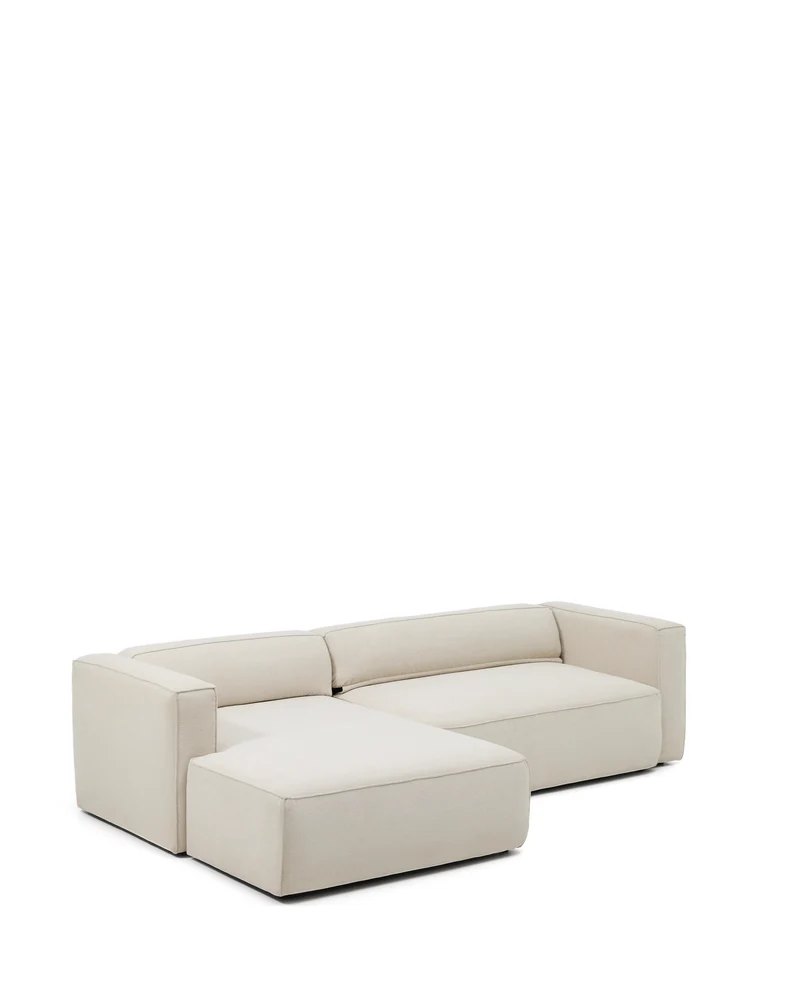 Marela beige chenille 3-seater sofa bed with left chaise longue