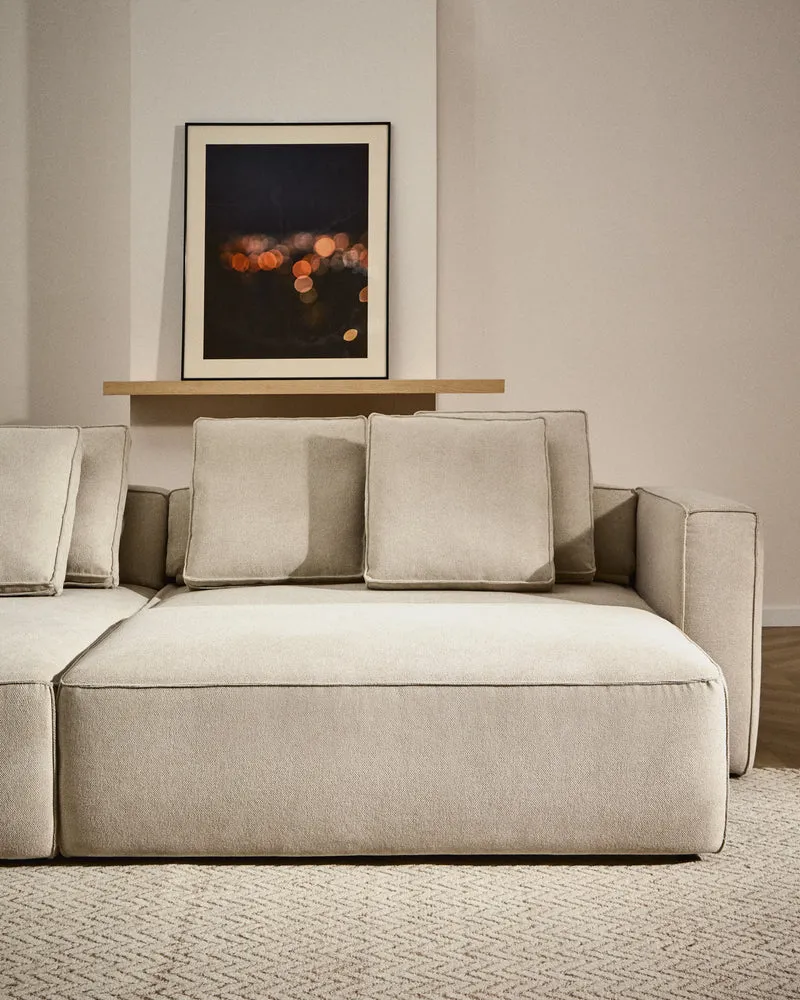 Marela beige chenille 3-seater sofa bed with left chaise longue